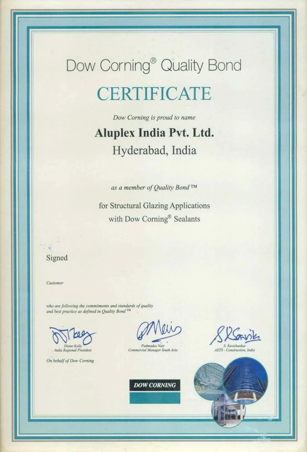 Dow Corning Quality Bond — Dow Corning, Certification