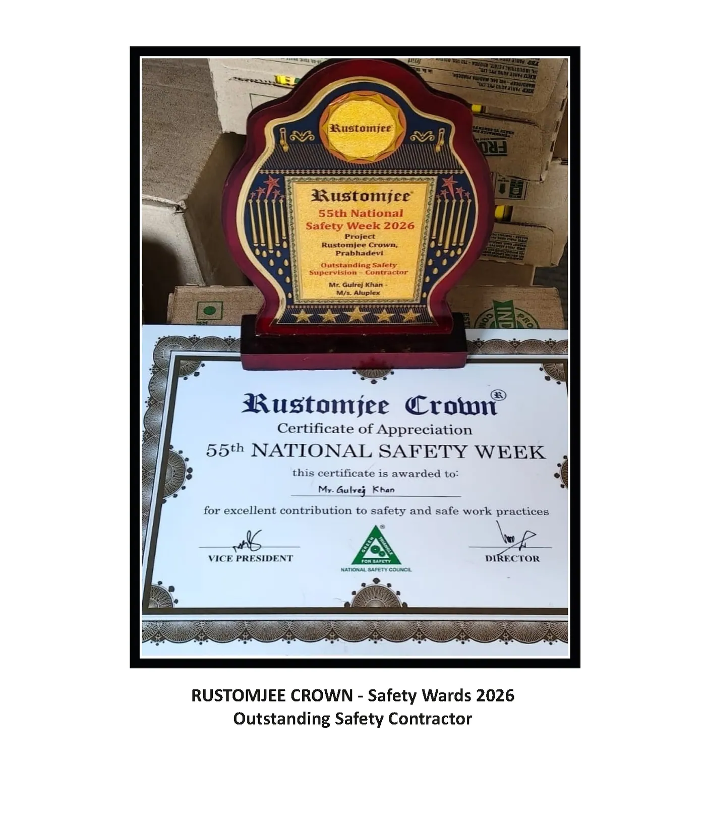 Outstanding Safety Supervision — Contractor, 55th National Safety Week — Rustomjee Crown, Prabhadevi, 2026